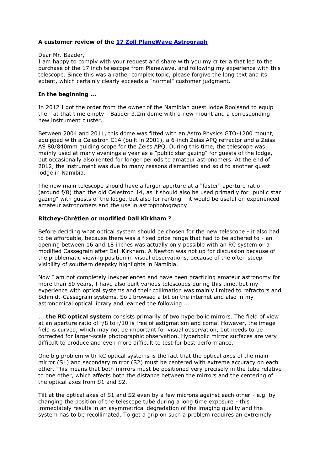 Detailed Review on CDK 17" Planewave Astrograph (Pdf-File)