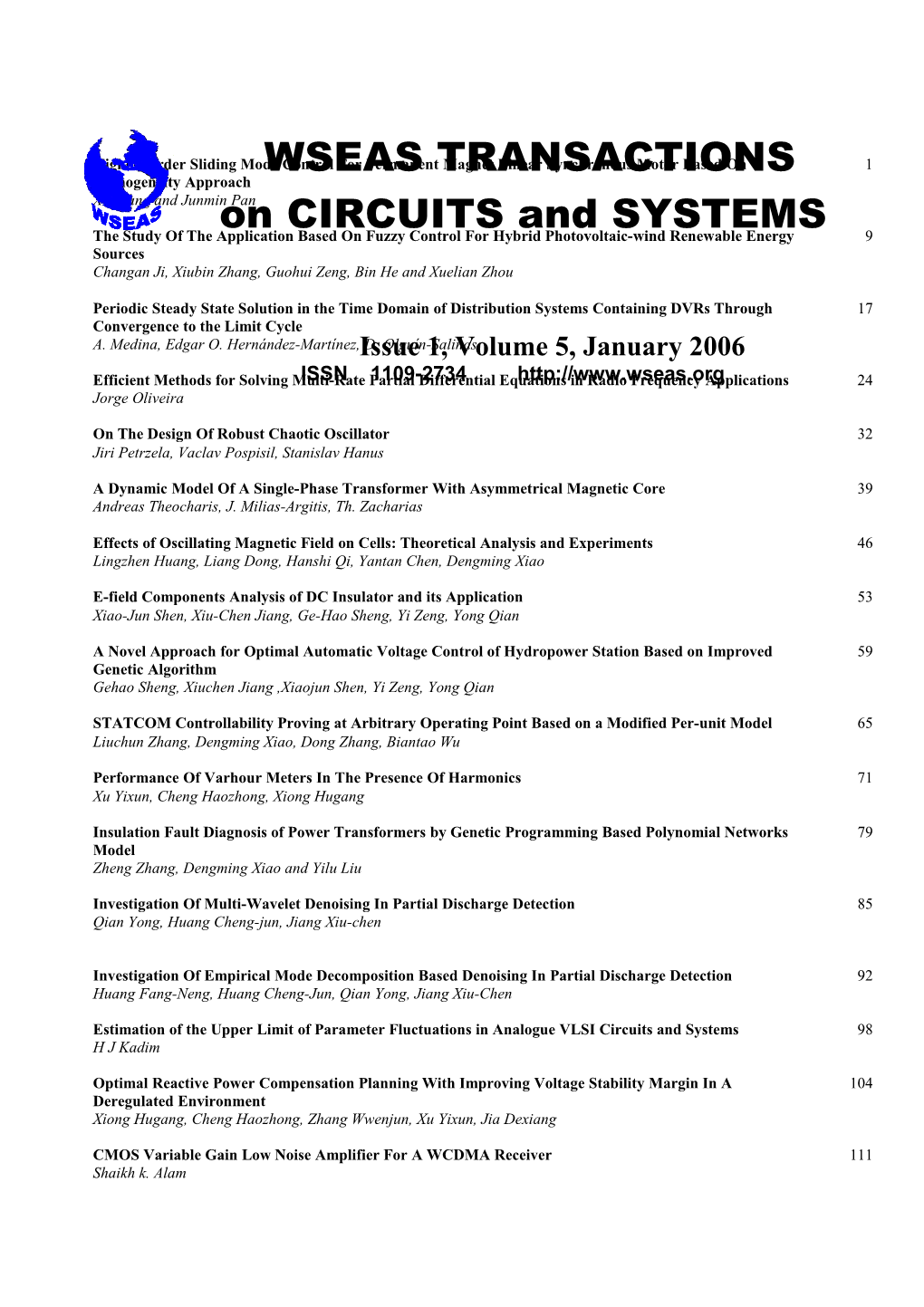 WSEAS Trans. on CIRCUITS and SYSTEMS, January 2006