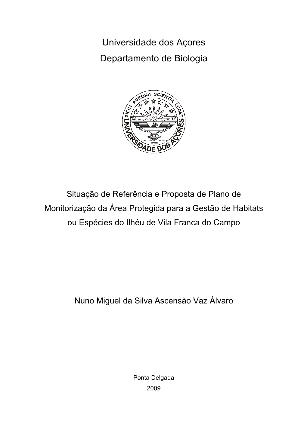 Universidade Dos Açores Departamento De Biologia