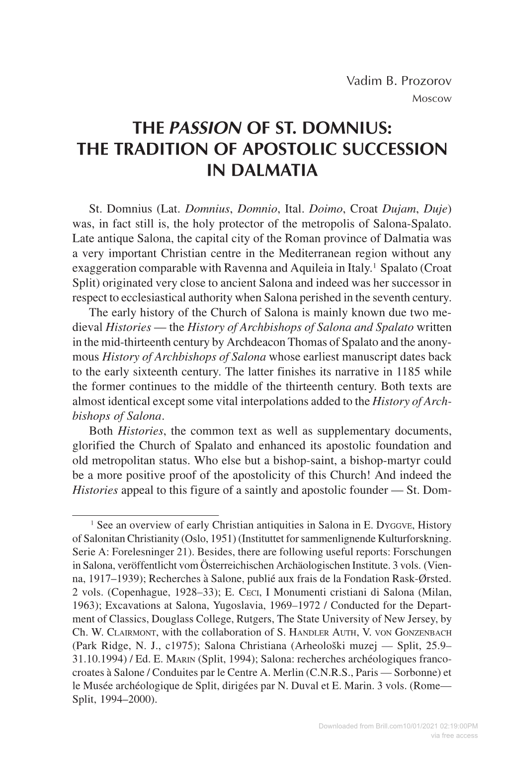 The Tradition of Apostolic Succession in Dalmatia