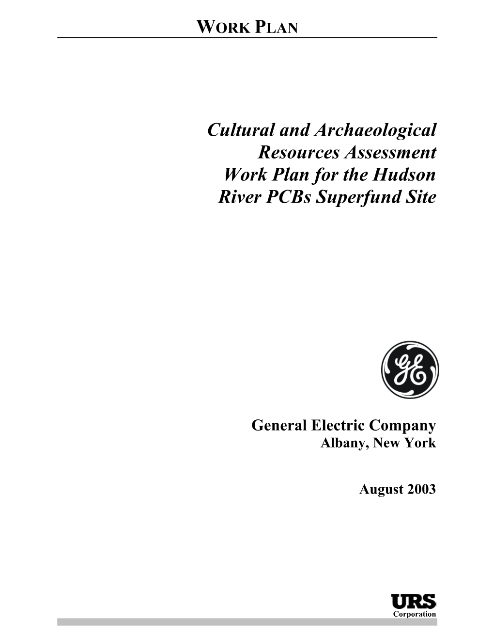 Cultural Resources Work Plan for the Hudson River Pcbs Superfund Site