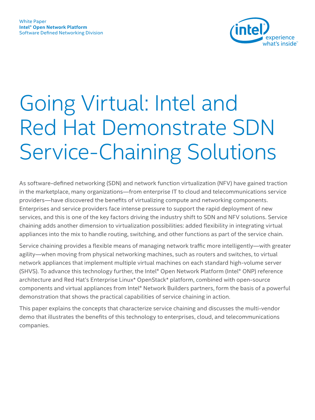 Intel and Red Hat Demonstrate SDN Service-Chaining Solutions