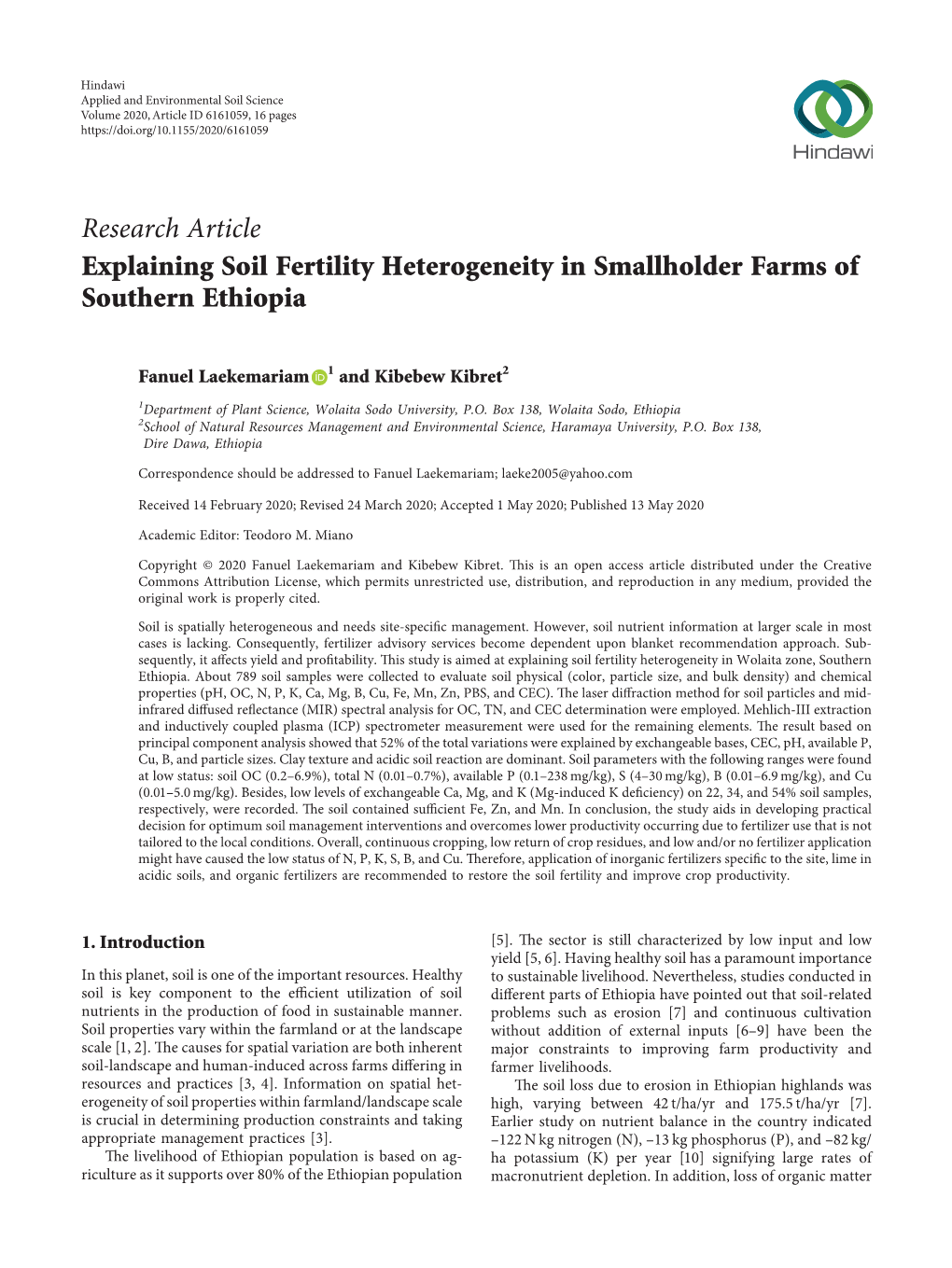 Explaining Soil Fertility Heterogeneity in Smallholder Farms of Southern Ethiopia