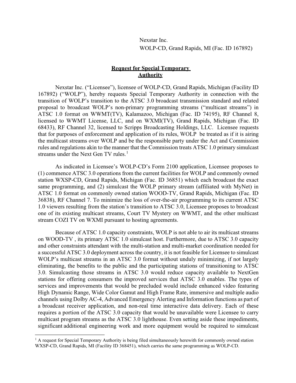 Nexstar Inc. WOLP-CD, Grand Rapids, MI (Fac. ID 167892)