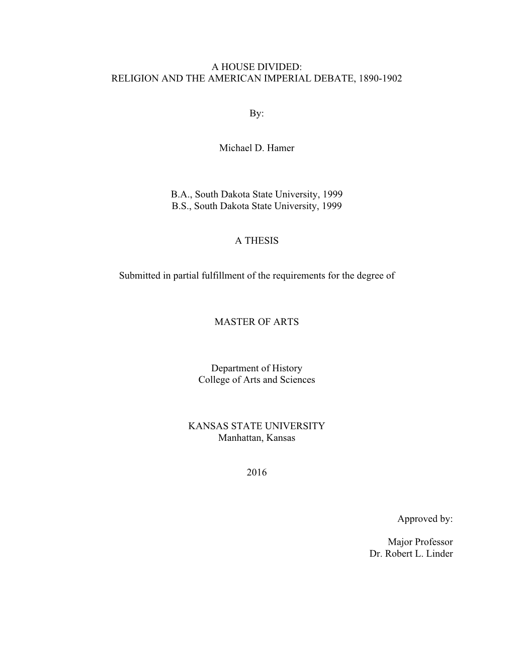 A House Divided: Religion and the American Imperial Debate, 1890-1902