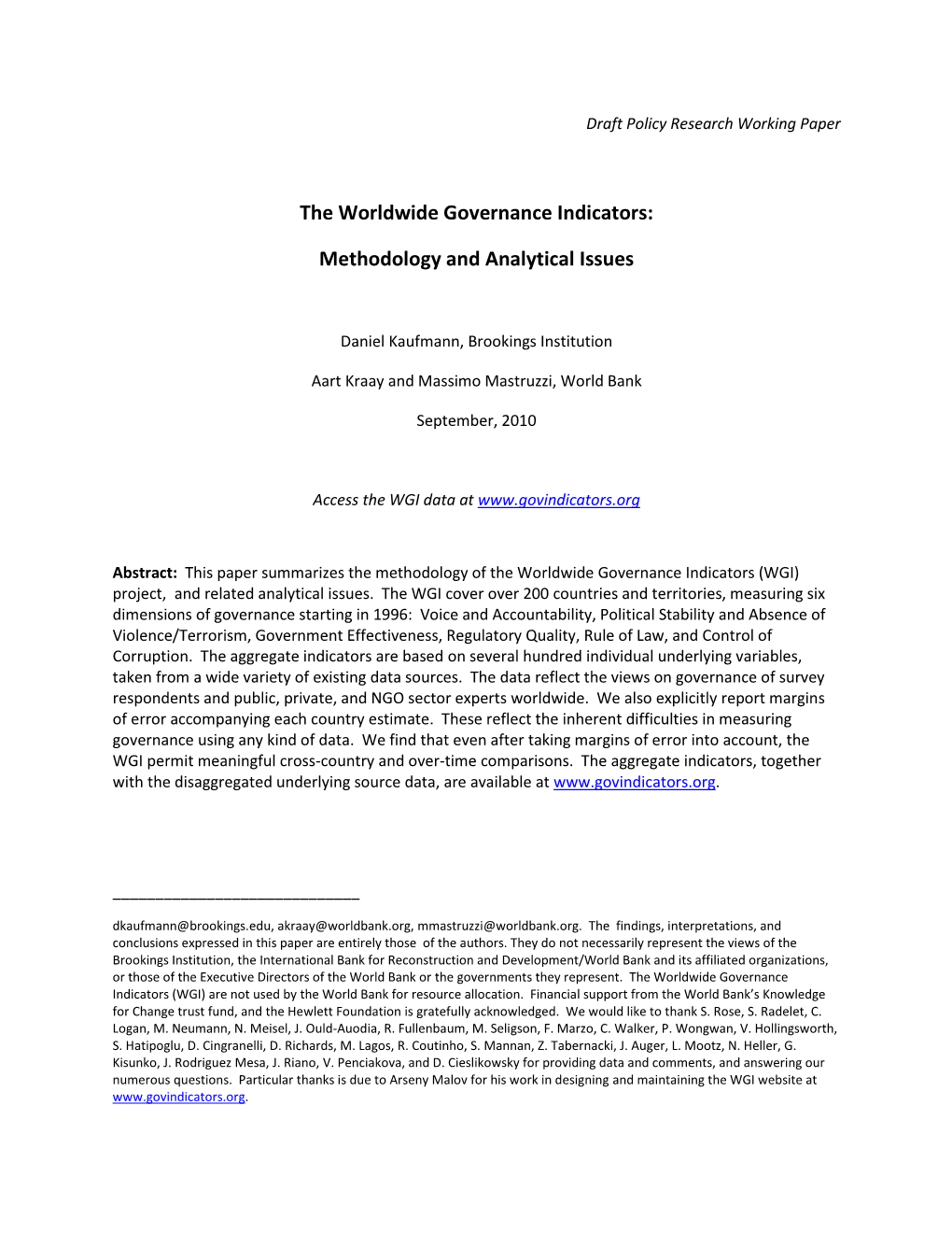 The Worldwide Governance Indicators