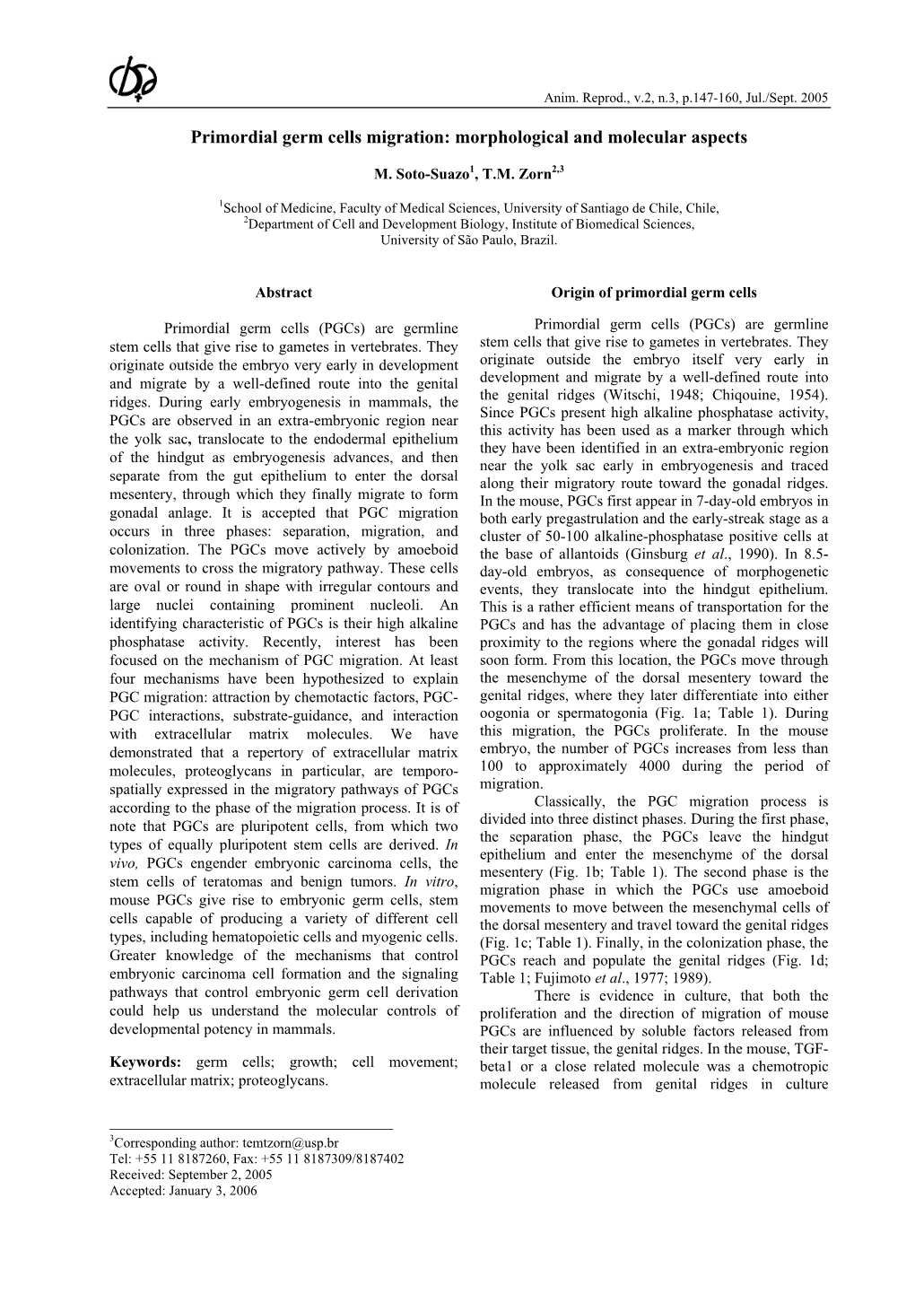 Primordial Germ Cells Migration: Morphological and Molecular Aspects