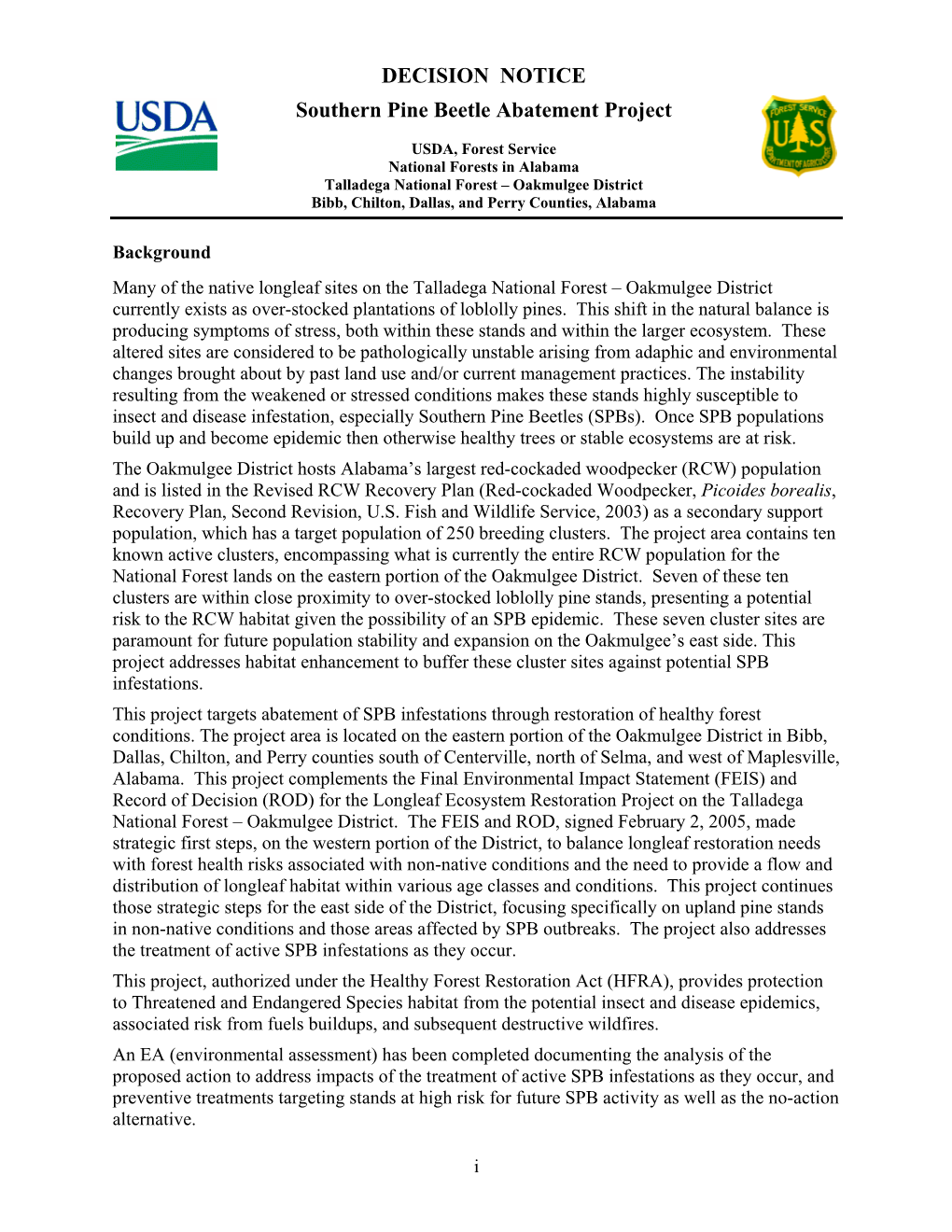 DECISION NOTICE Southern Pine Beetle Abatement Project