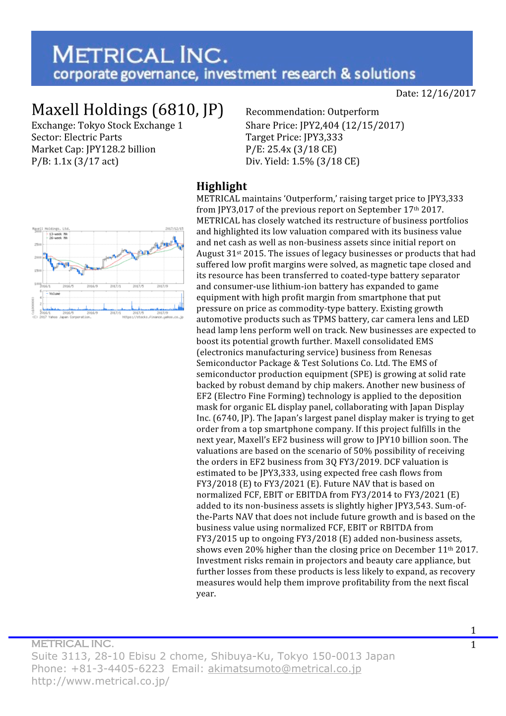 Maxell Holdings (6810, JP) 12/15/2017