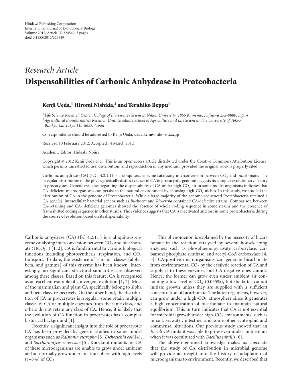 Dispensabilities of Carbonic Anhydrase in Proteobacteria