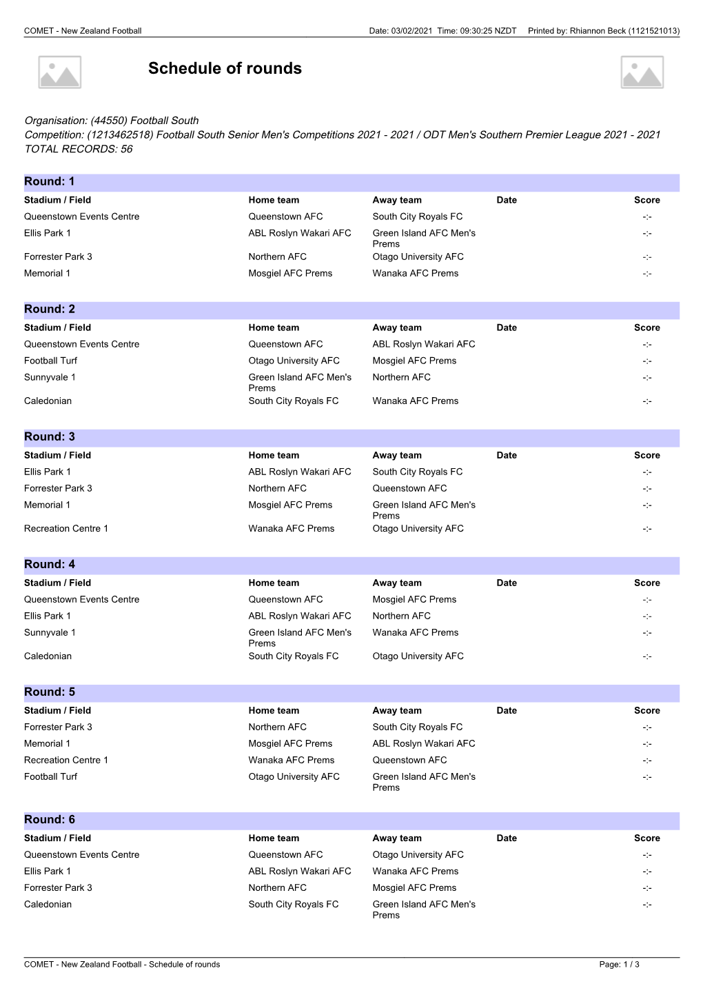 Senior Mens 2021 Draw