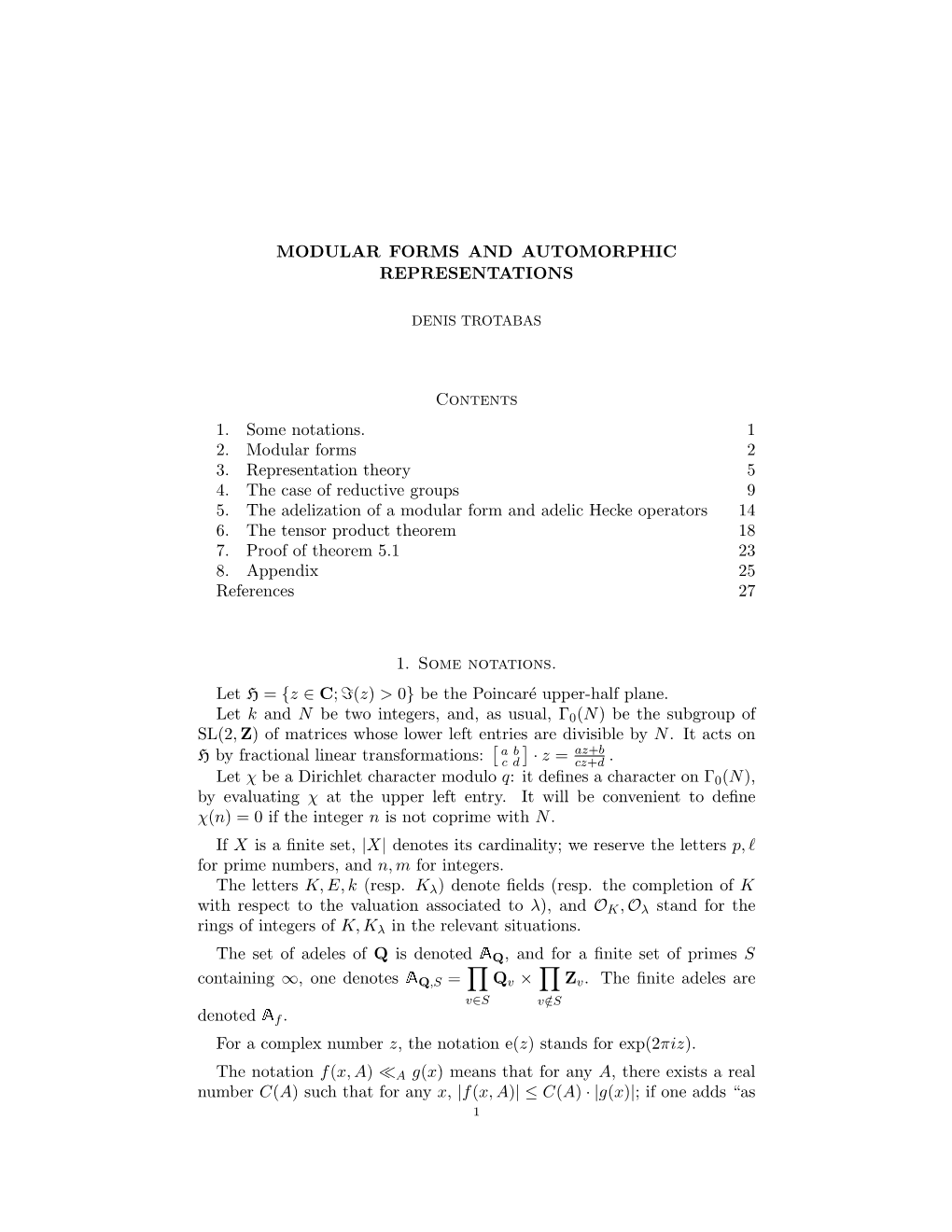 Modular Forms and Automorphic Representations