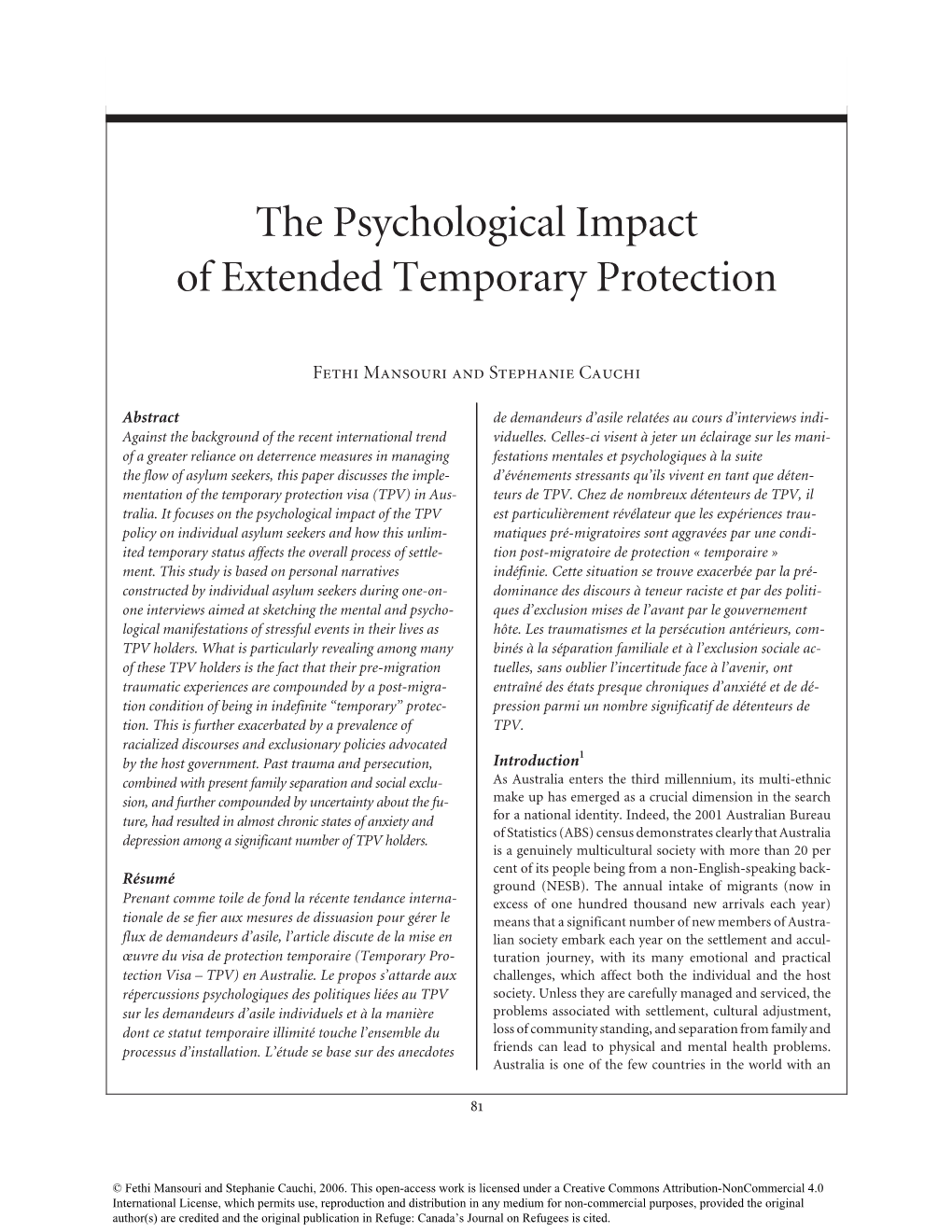 The Psychological Impact of Extended Temporary Protection