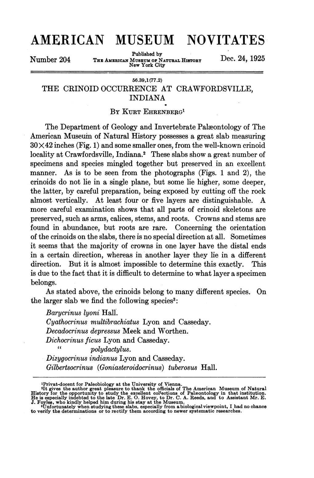 AMERICAN MUSEUM NOVITATES Published by Number 204 the Amzrican Museum of NATURAL History Dec