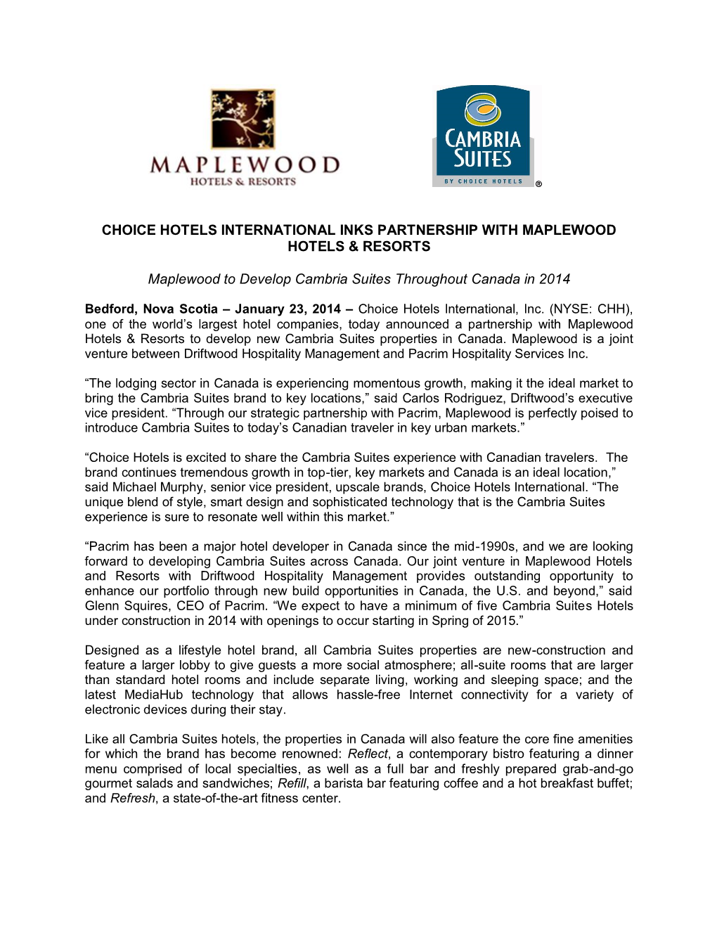 Choice Hotels International Inks Partnership with Maplewood Hotels & Resorts