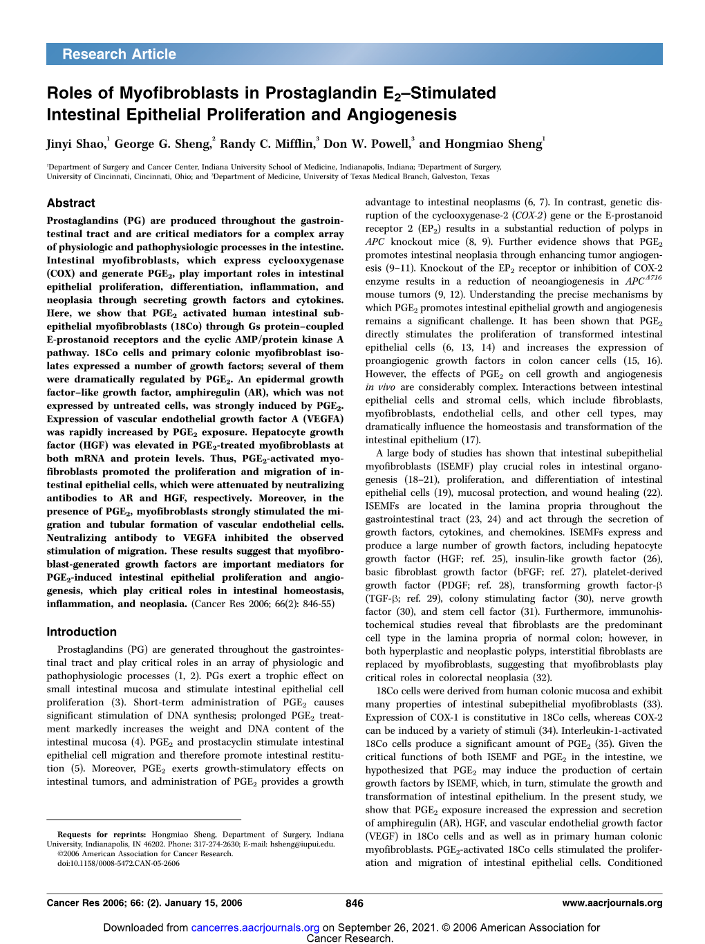 Roles of Myofibroblasts in Prostaglandin E2–Stimulated Intestinal Epithelial Proliferation and Angiogenesis