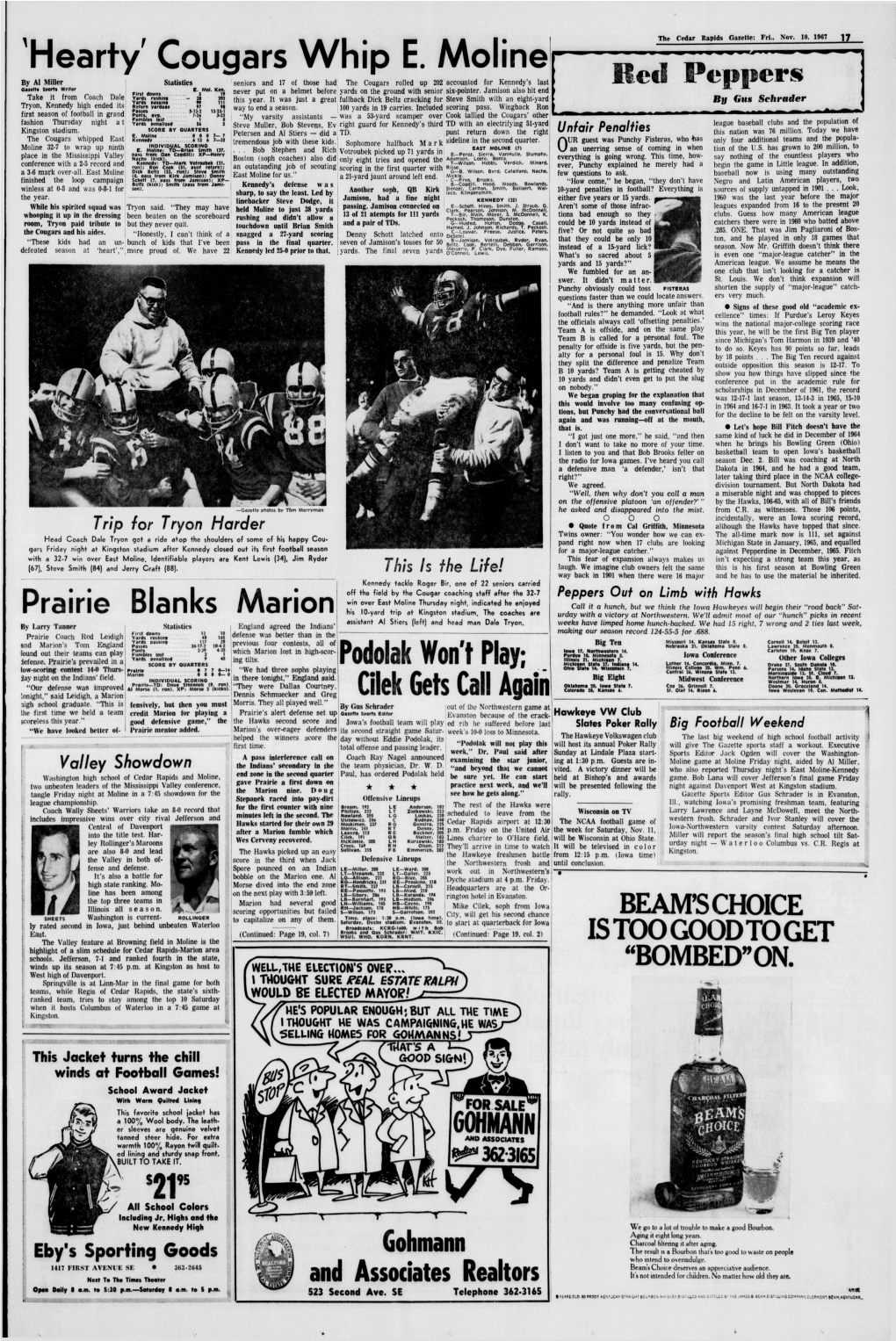 Hearty' Cougars Whip E. Moline by Al Miller Statistics Seniors and 17 of Those Had the Cougars Rolled up 202Accounted for Kennedy’S Last Gazette Sports Writer E