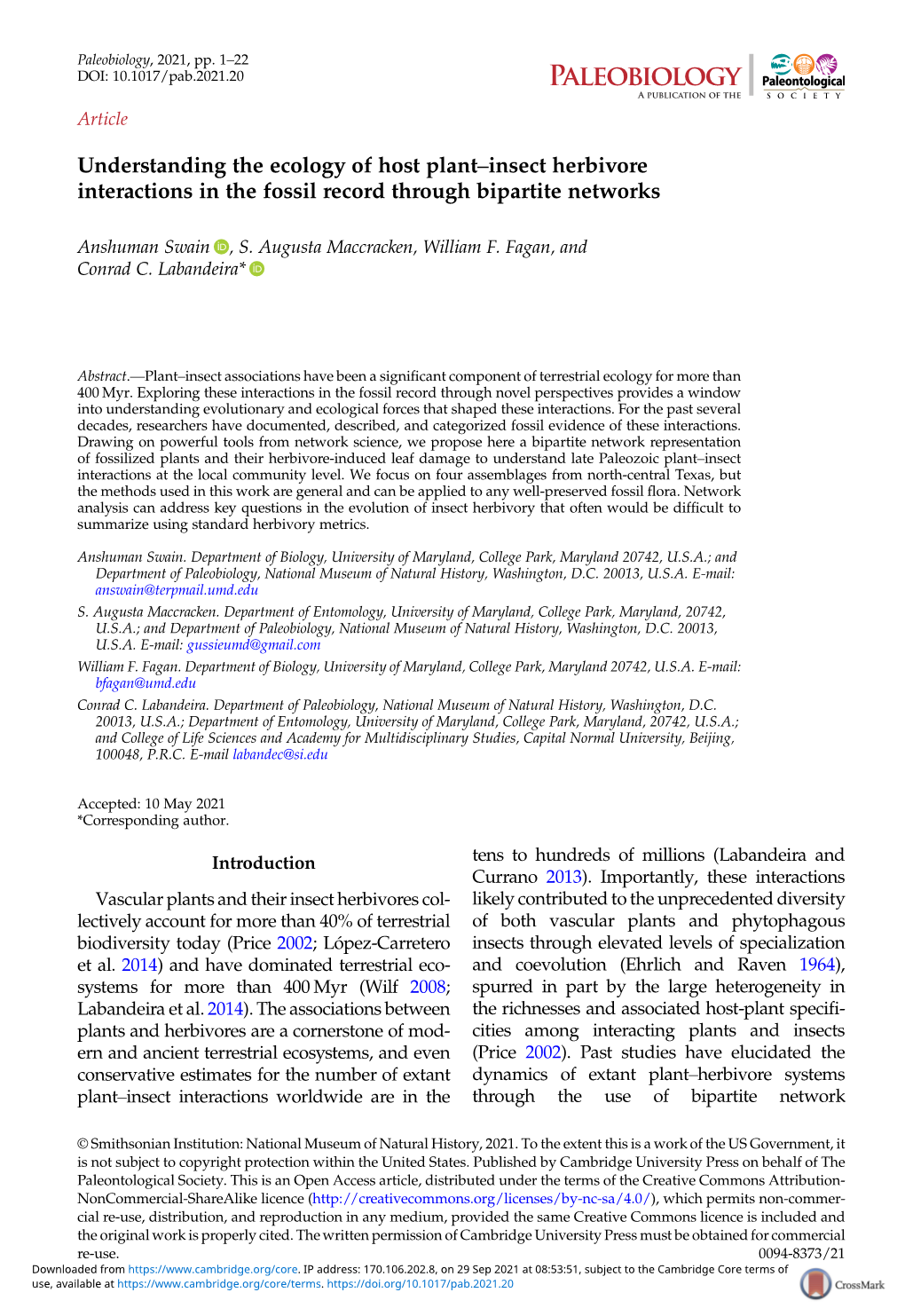 Understanding the Ecology of Host Plant–Insect Herbivore Interactions in the Fossil Record Through Bipartite Networks