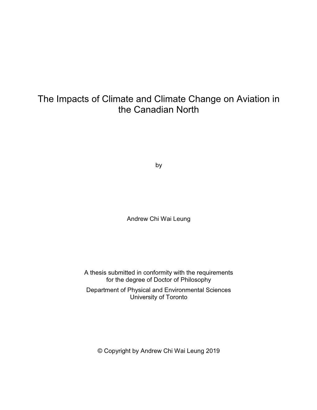 The Impacts of Climate and Climate Change on Aviation in the Canadian North