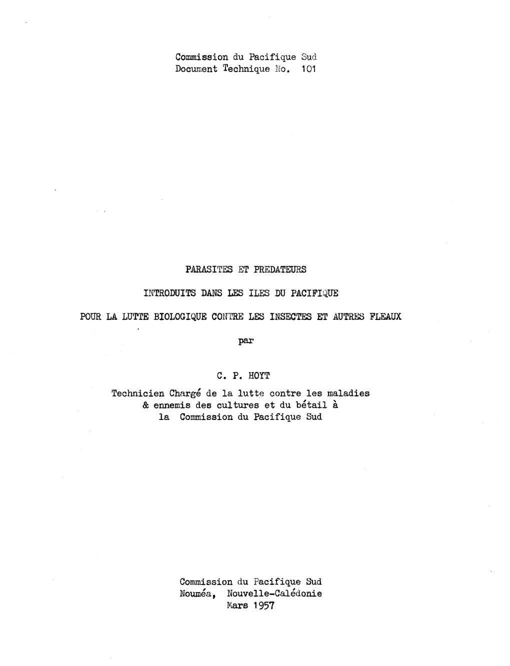 Commission Du Pacifique Sud Document Technique No. 101