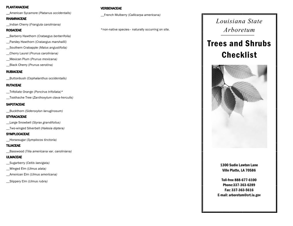 Trees and Shrubs Checklist