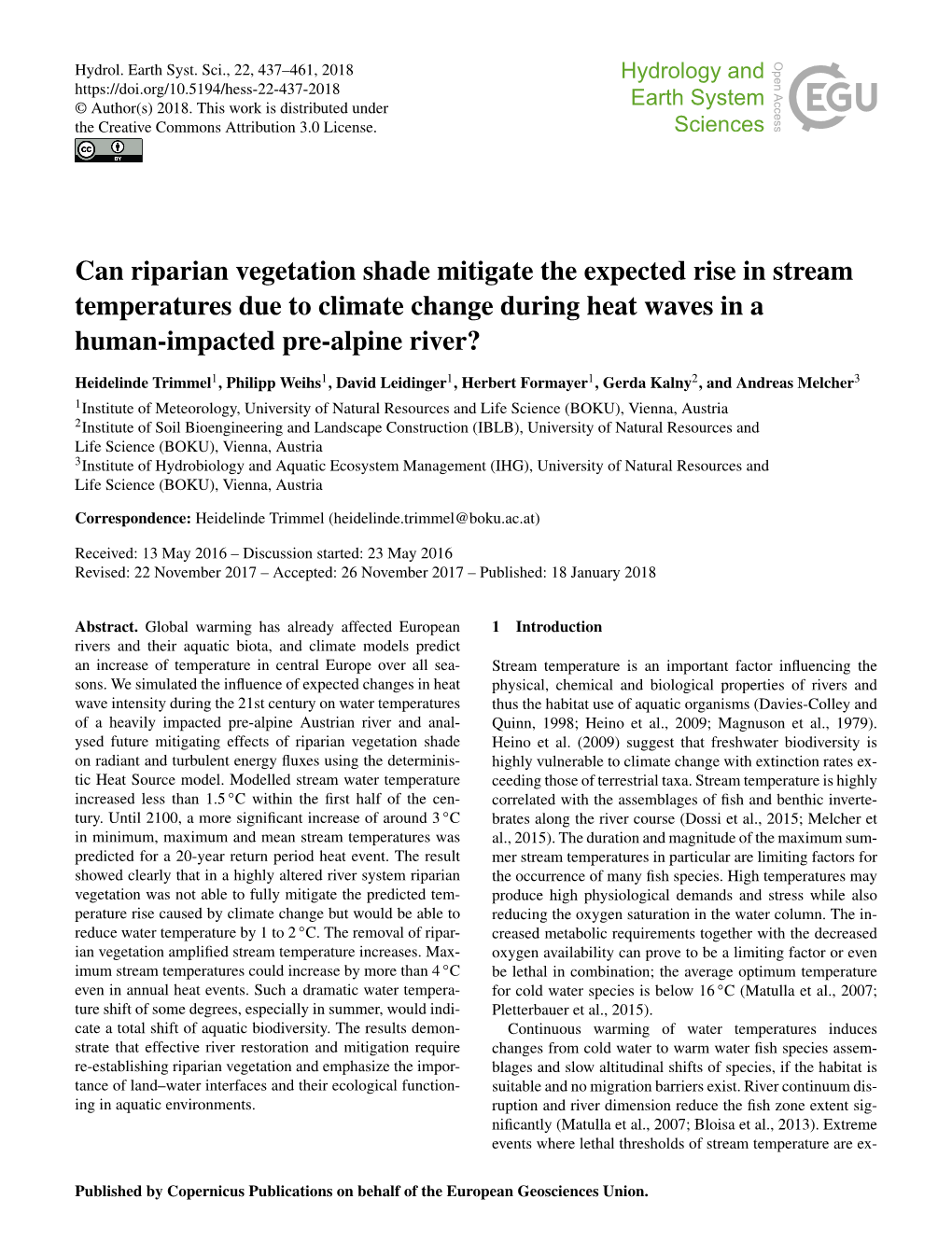 Can Riparian Vegetation Shade Mitigate the Expected Rise in Stream Temperatures Due to Climate Change During Heat Waves in a Human-Impacted Pre-Alpine River?