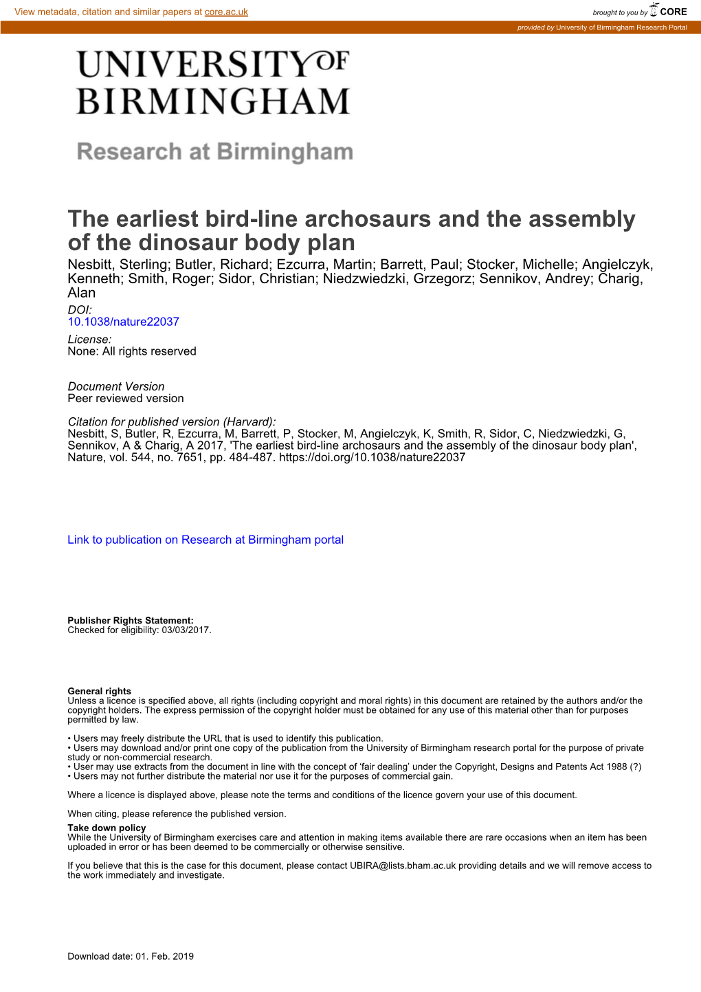 The Earliest Bird-Line Archosaurs and the Assembly of the Dinosaur Body