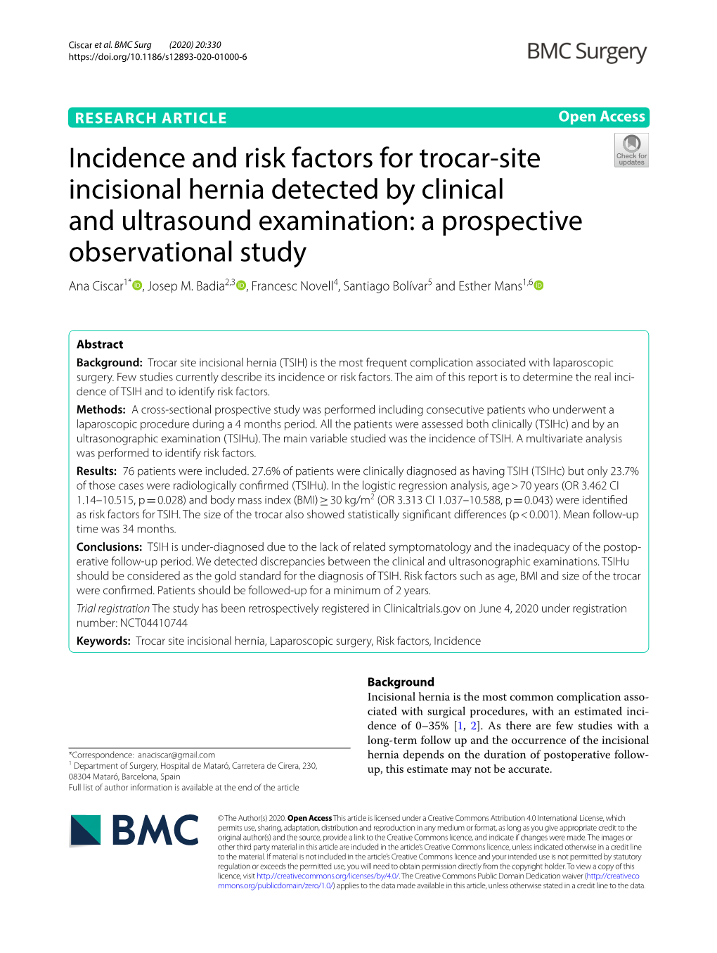 Incidence and Risk Factors for Trocar-Site Incisional