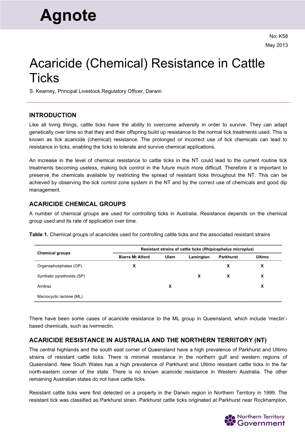 Acaricide (Chemical) Resistance in Cattle Ticks S