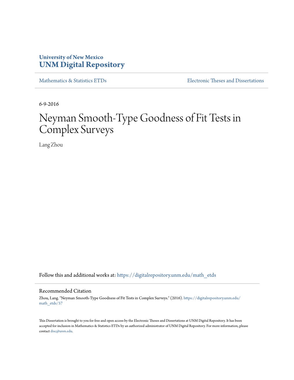 Neyman Smooth-Type Goodness of Fit Tests in Complex Surveys Lang Zhou