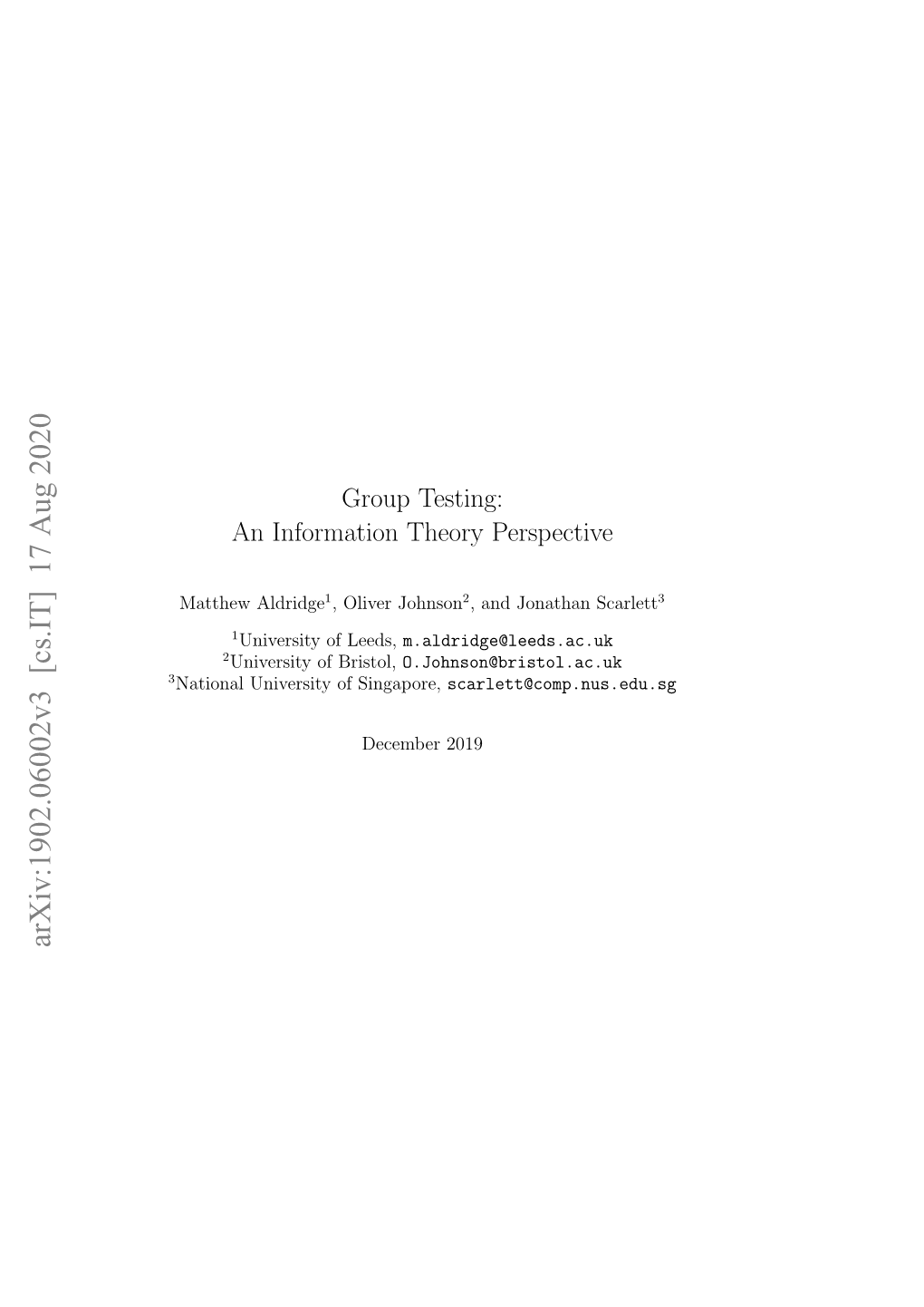 Group Testing: an Information Theory Perspective