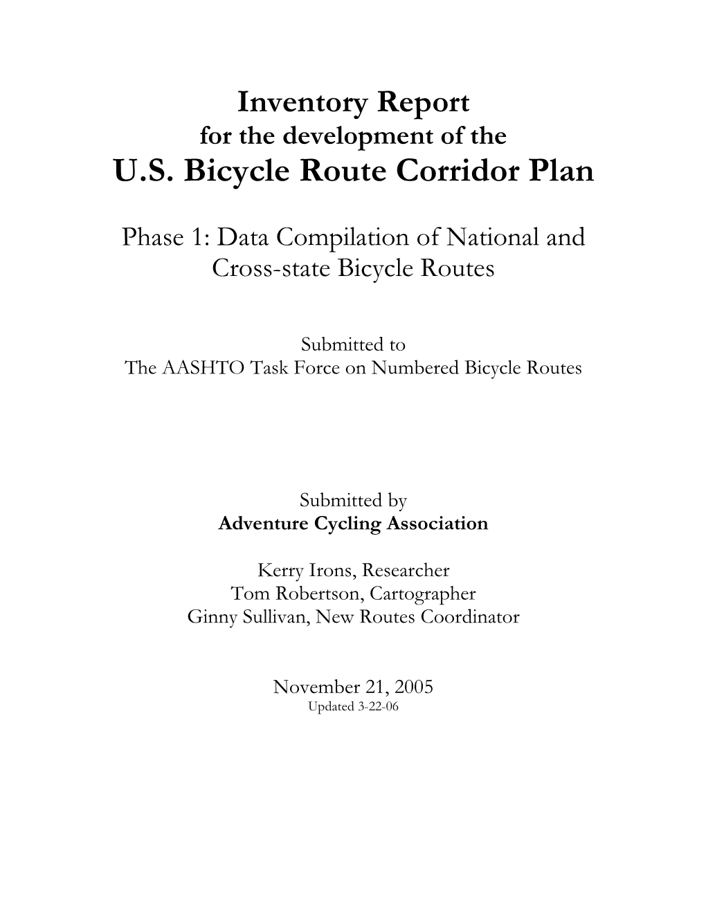 U.S. Bicycle Route Corridor Plan