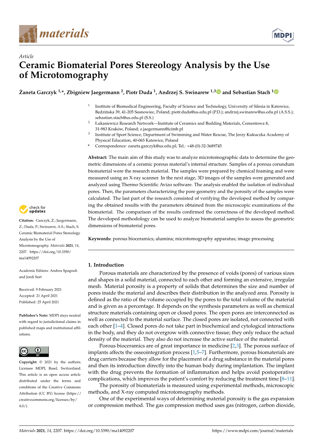 Ceramic Biomaterial Pores Stereology Analysis by the Use of Microtomography