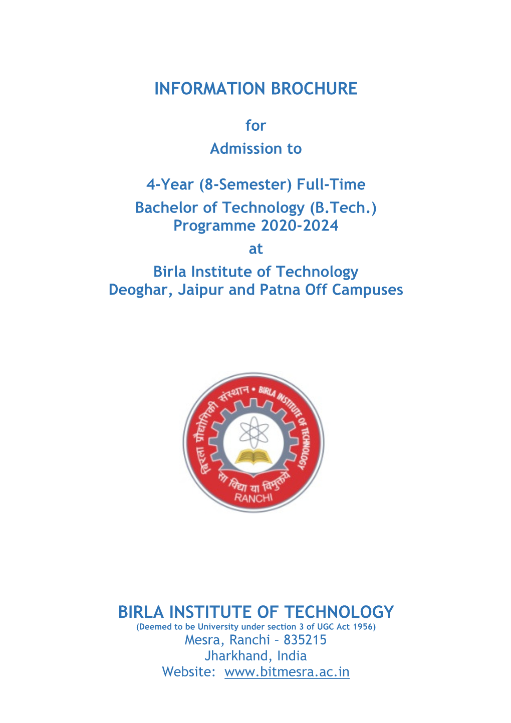 Information Brochure Birla Institute of Technology