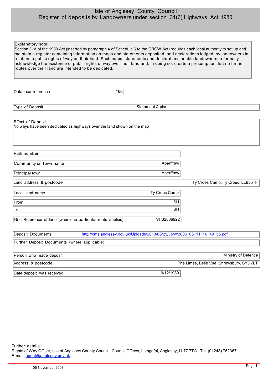 Public Rights of Way Register S31a