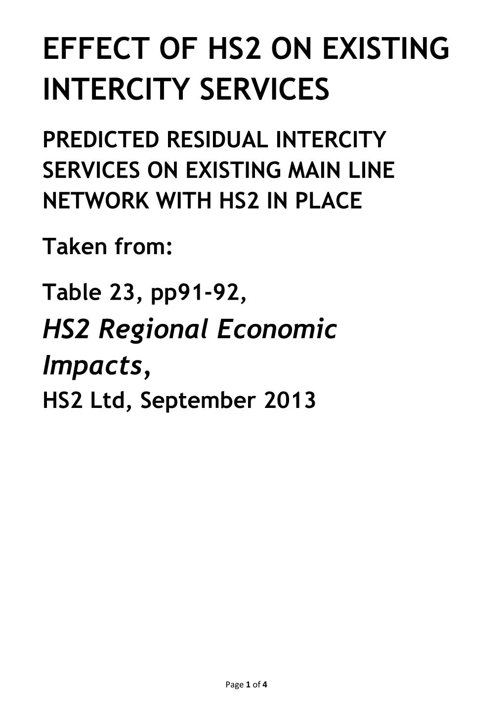 Effect of Hs2 on Existing Intercity Services