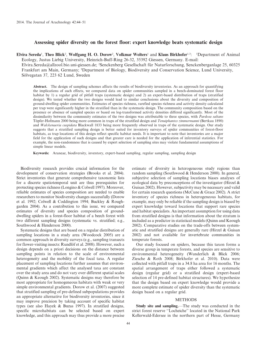 Assessing Spider Diversity on the Forest Floor: Expert Knowledge Beats Systematic Design