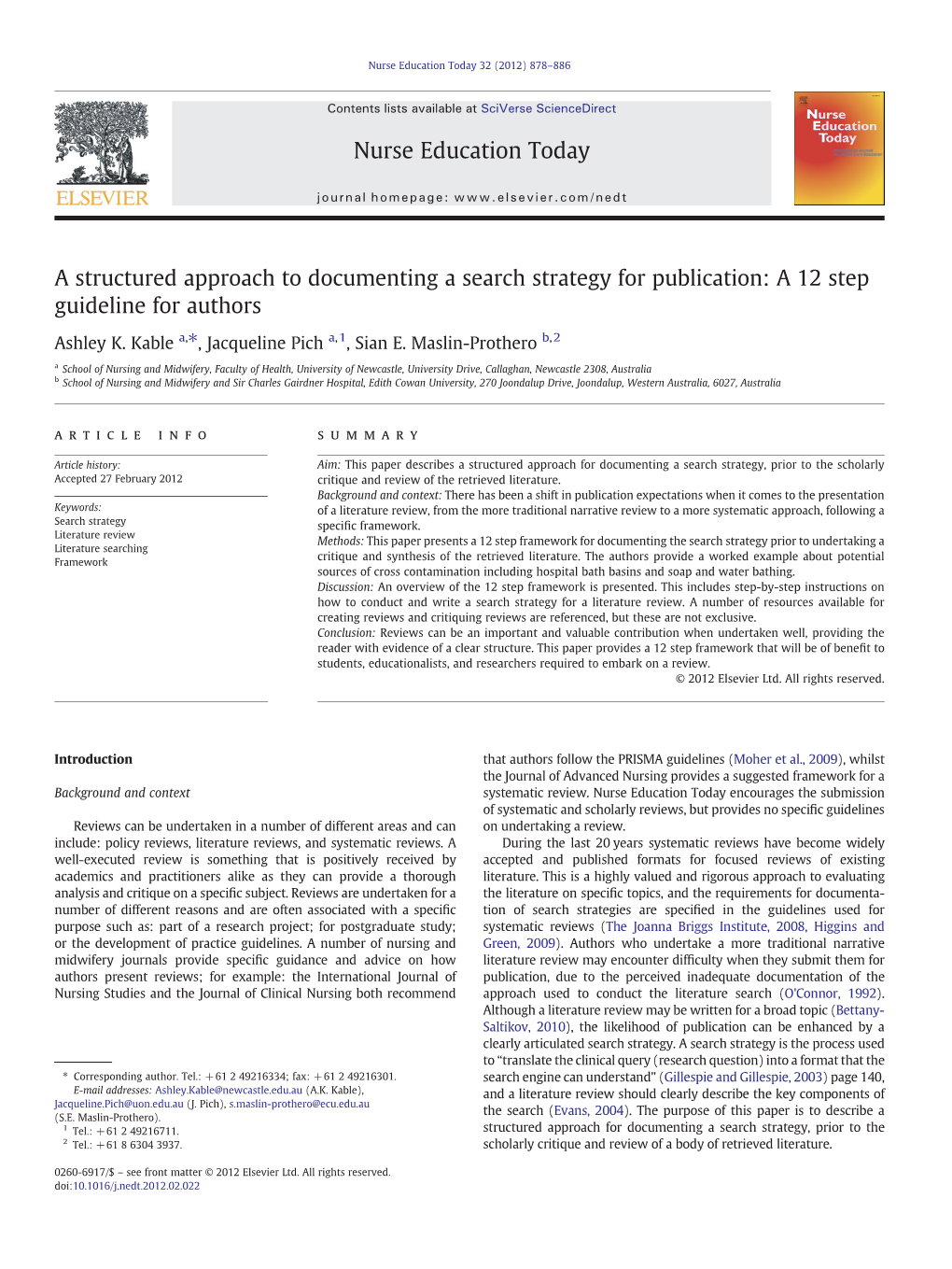 A Structured Approach to Documenting a Search Strategy for Publication: a 12 Step Guideline for Authors