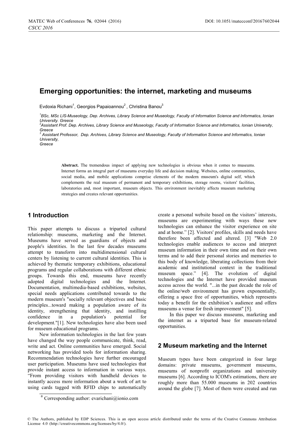 The Internet, Marketing and Museums