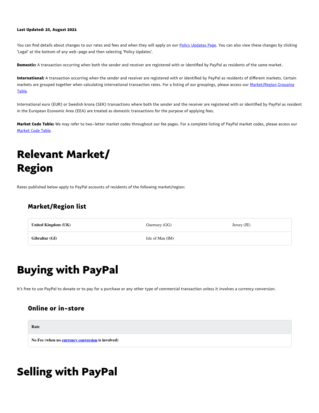 Relevant Market/ Region Buying with Paypal Selling with Paypal