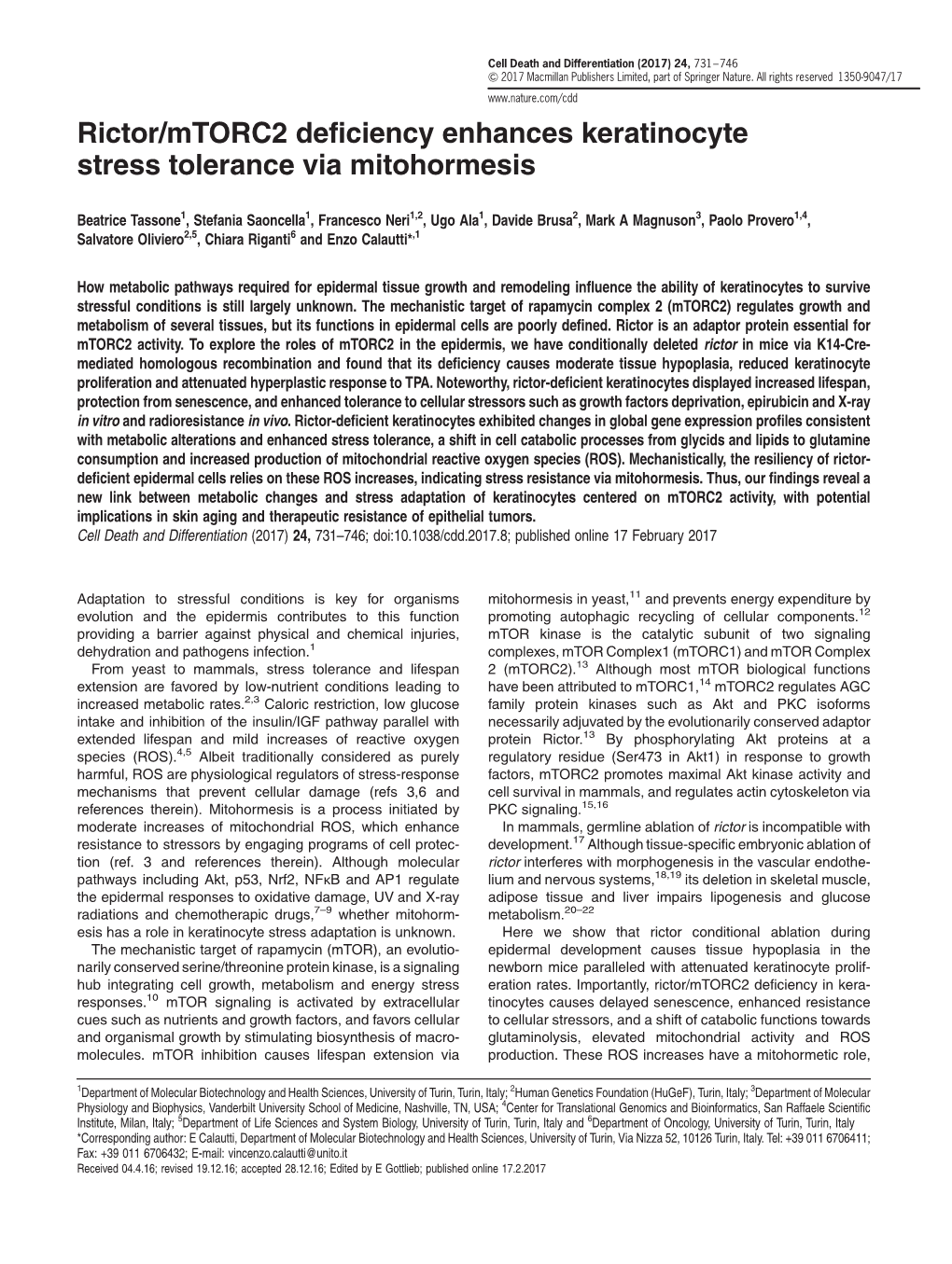 Mtorc2 Deficiency Enhances Keratinocyte Stress Tolerance Via Mitohormesis