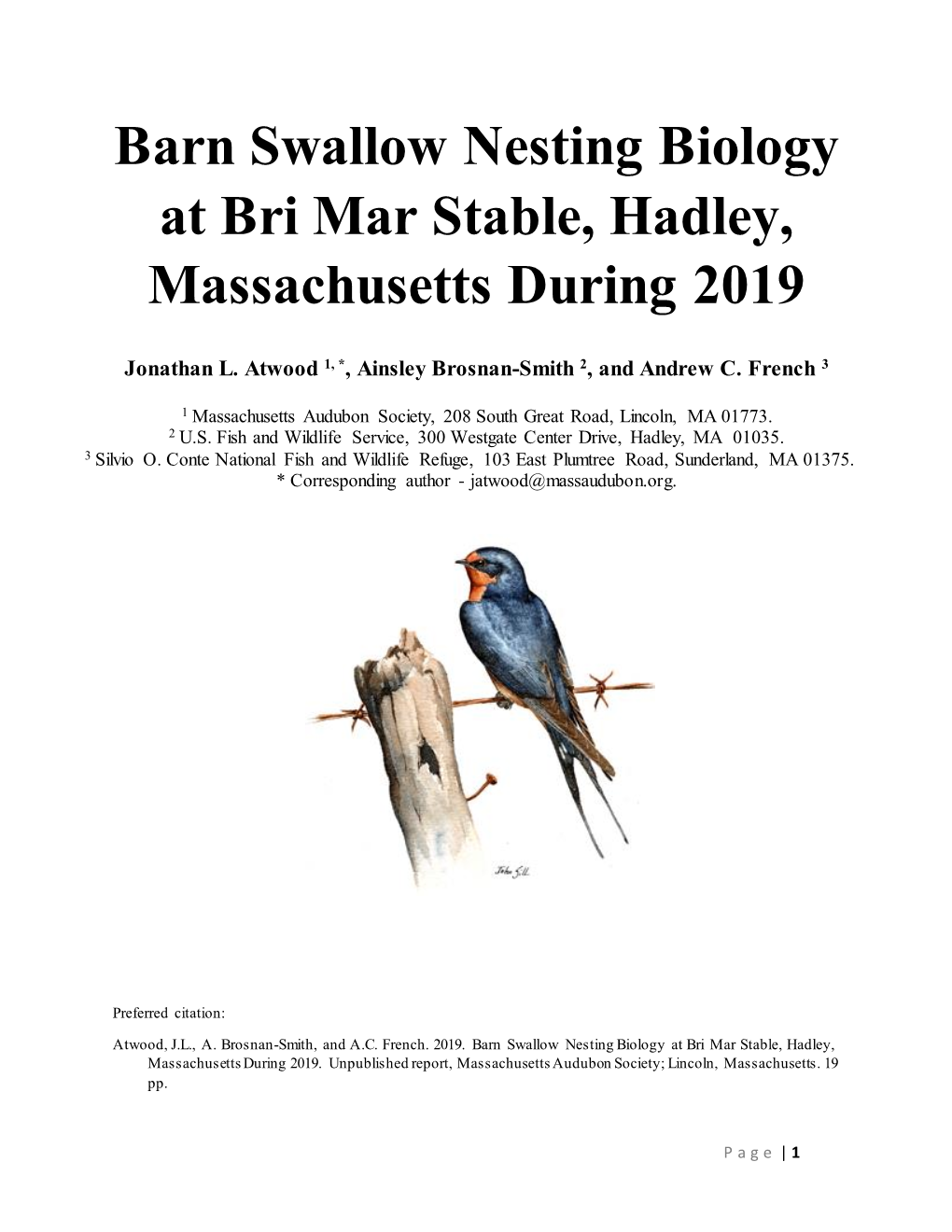 Barn Swallow Nesting Biology at Bri Mar Stable, Hadley, Massachusetts During 2019