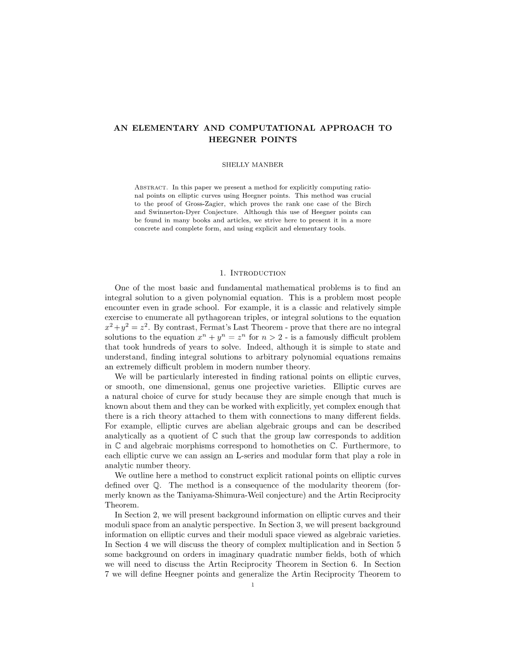 An Elementary and Computational Approach to Heegner Points