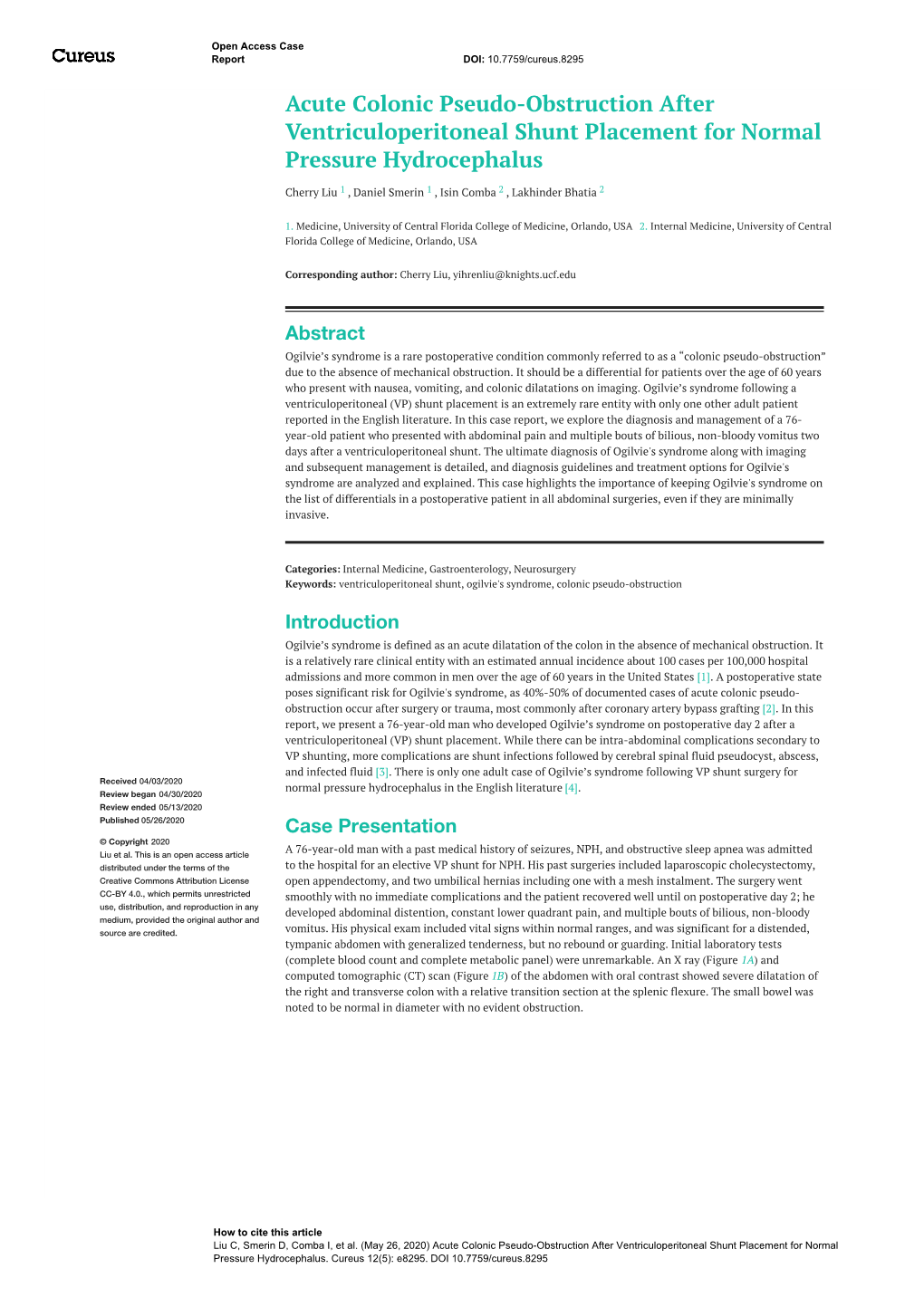 Acute Colonic Pseudo-Obstruction After Ventriculoperitoneal Shunt Placement for Normal Pressure Hydrocephalus