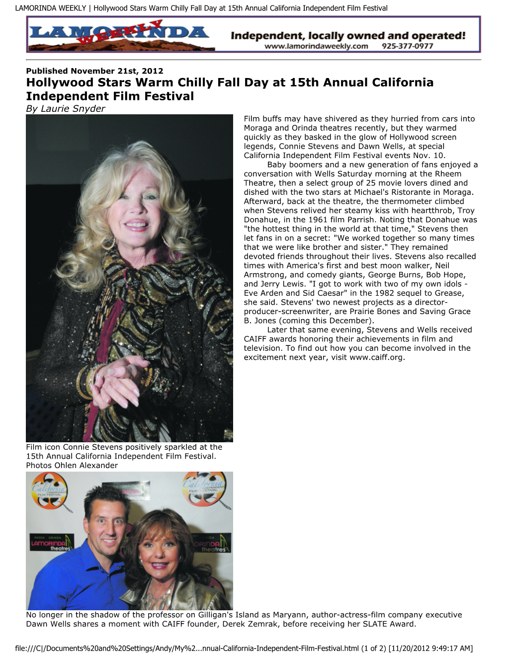 Hollywood Stars Warm Chilly Fall Day at 15Th Annual California Independent Film Festival