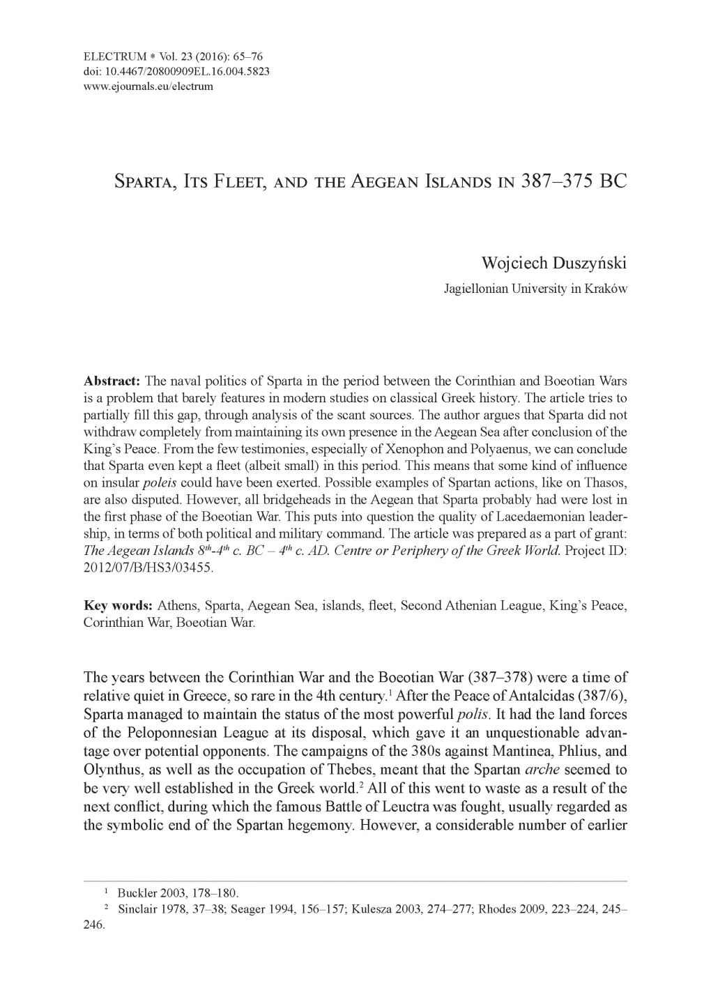 Sparta, Its Fleet, and the Aegean Islands in 387-375 BC 67