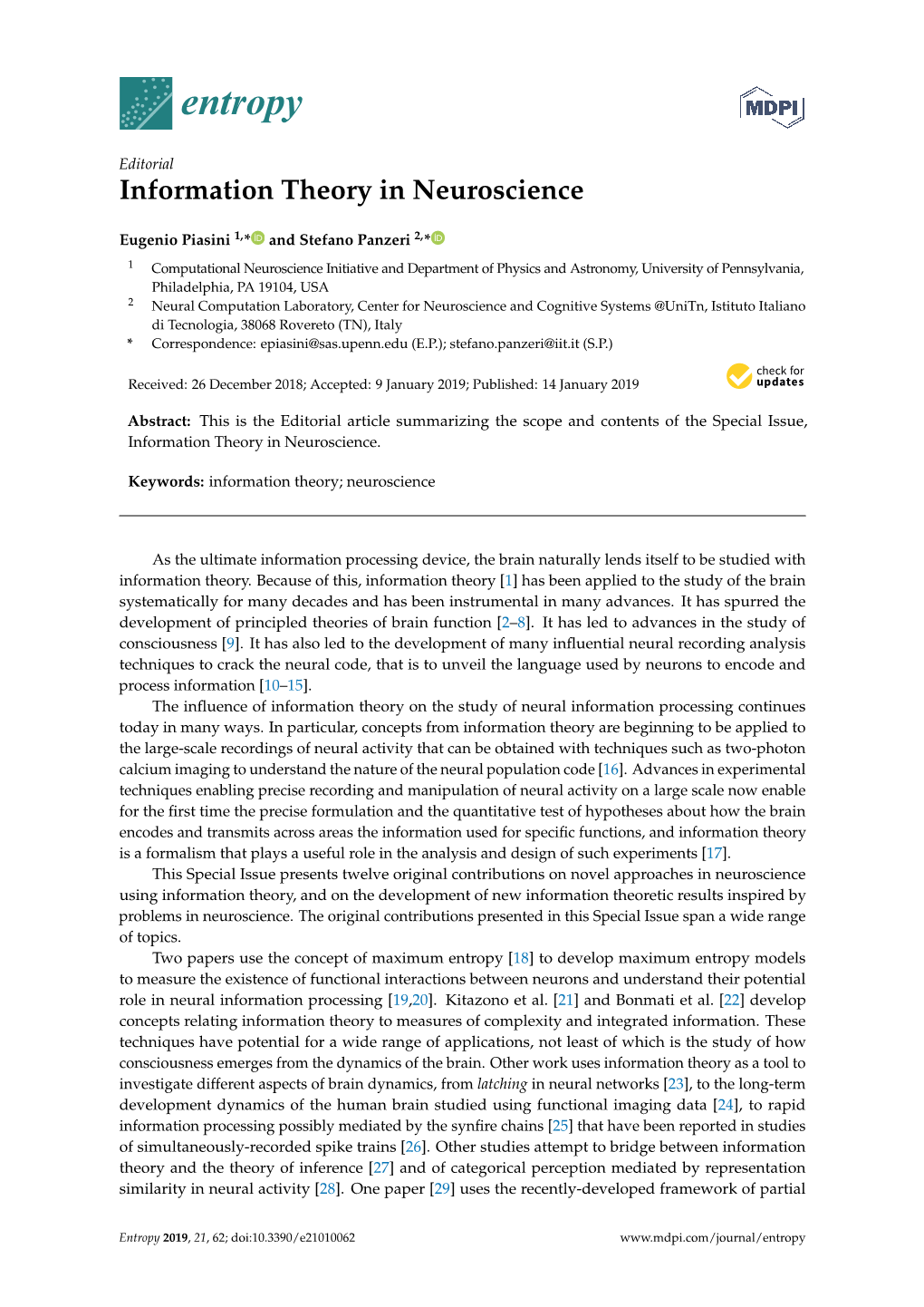 Information Theory in Neuroscience