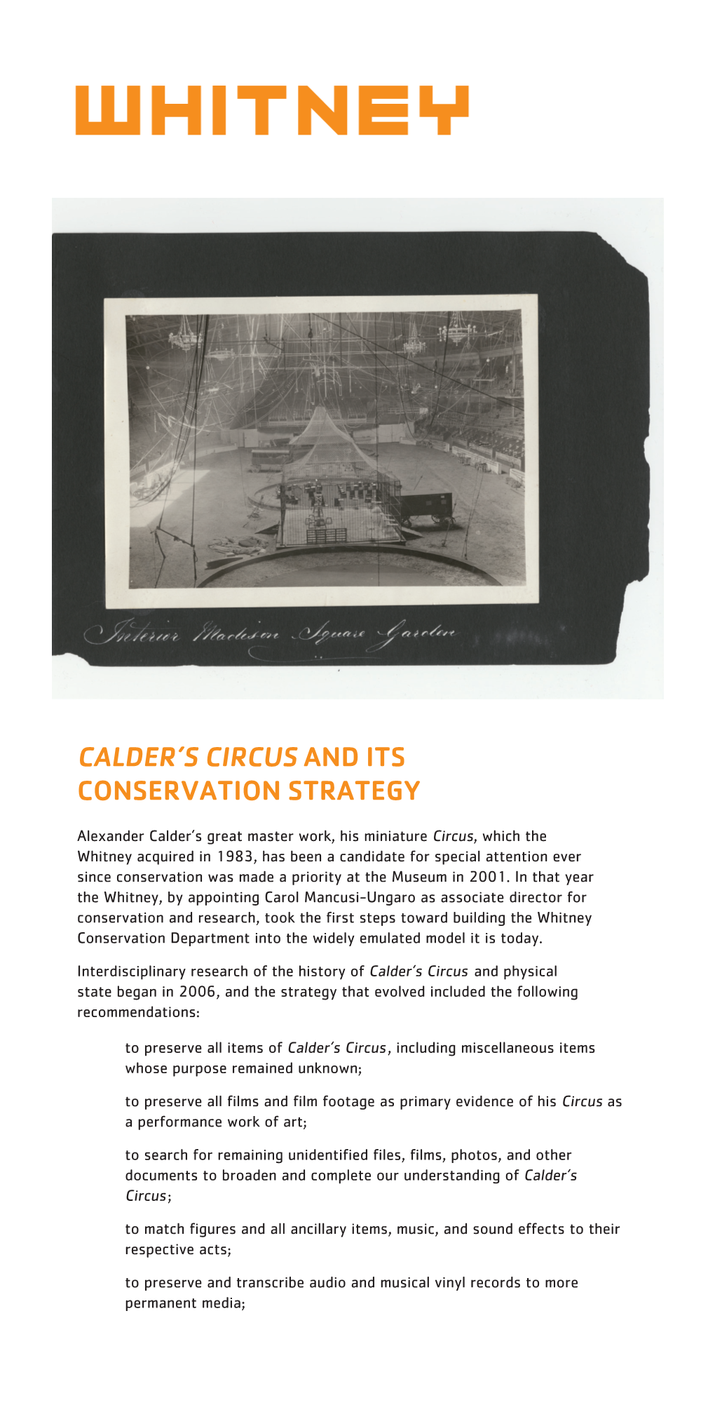 Calder's Circus and Its Conservation Strategy