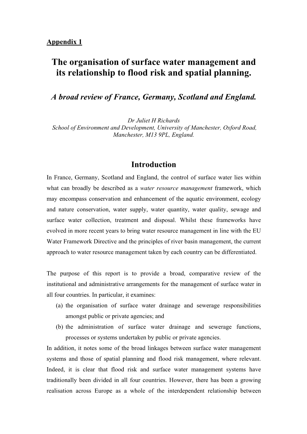 The Organisation of Surface Water Management and Its Relationship to Flood Risk and Spatial Planning