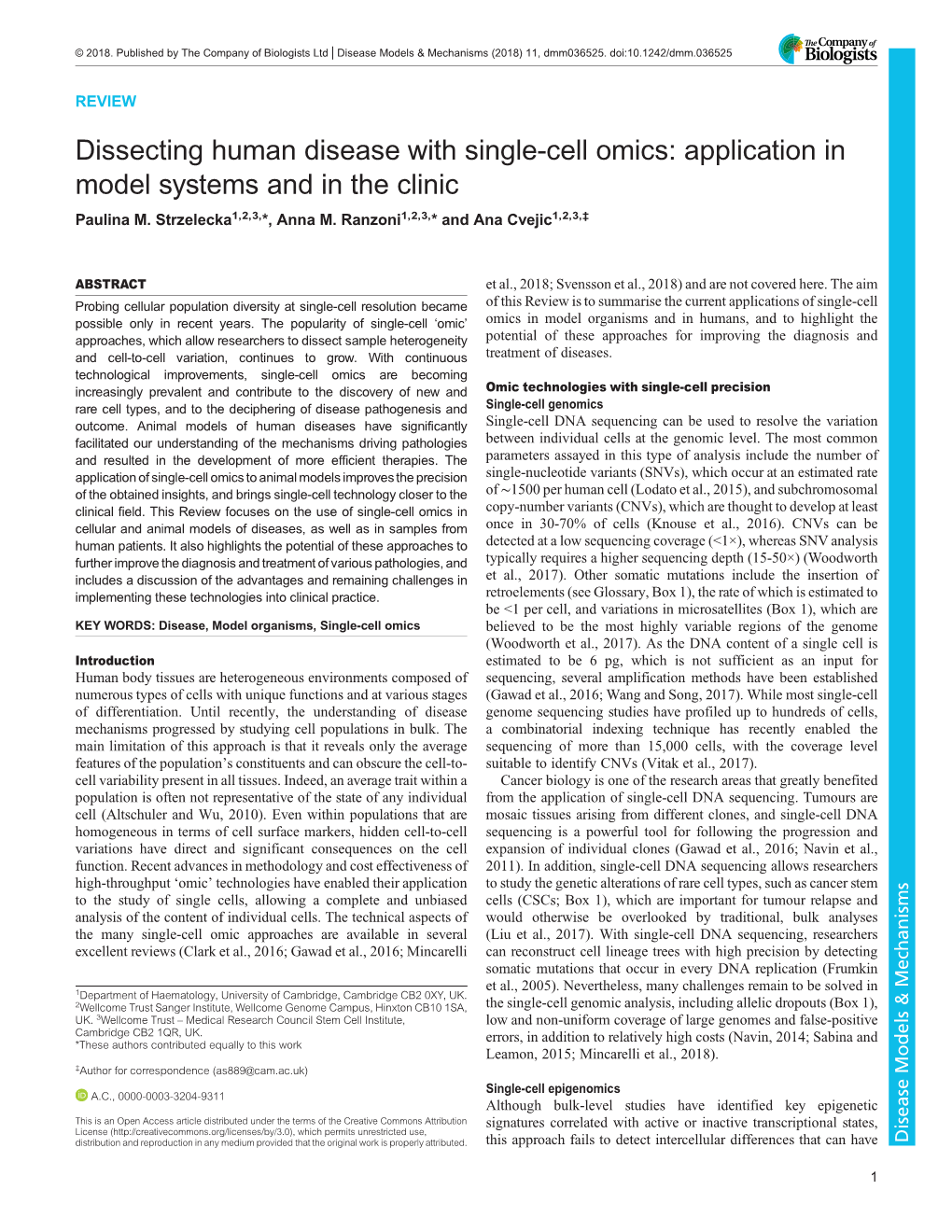 Dissecting Human Disease with Single-Cell Omics: Application in Model Systems and in the Clinic Paulina M